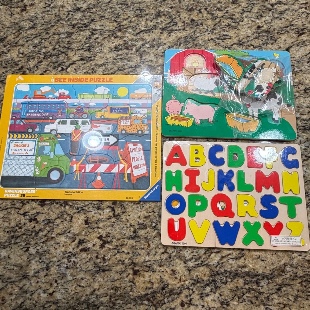 Vintage Puzzle Lot Ravensburger Battat Wooden Alphabet Farm‎ Animals Bundle